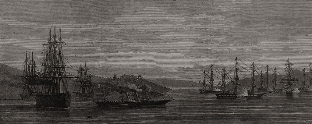 British squadron entering Trondheim Harbour. Enchantress 1873 old print